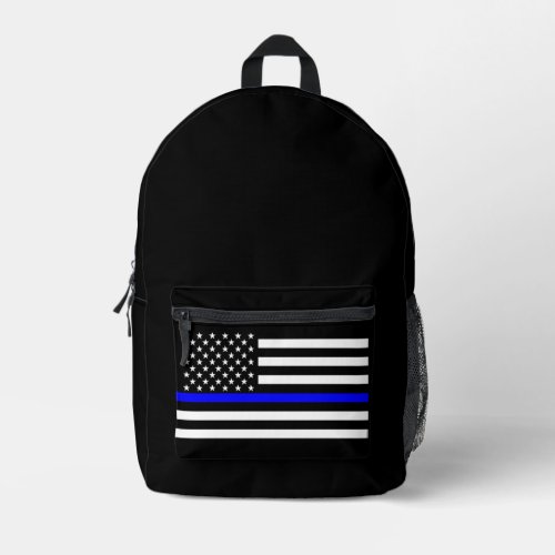 Symbolic Thin Blue Line American Flag graphic on a Printed Backpack