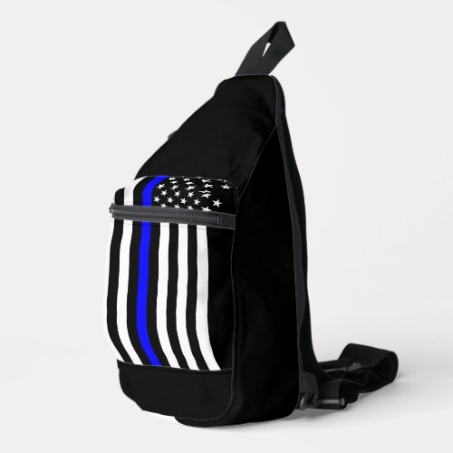 Symbolic Thin Blue Line American Flag graphic on a Sling Bag