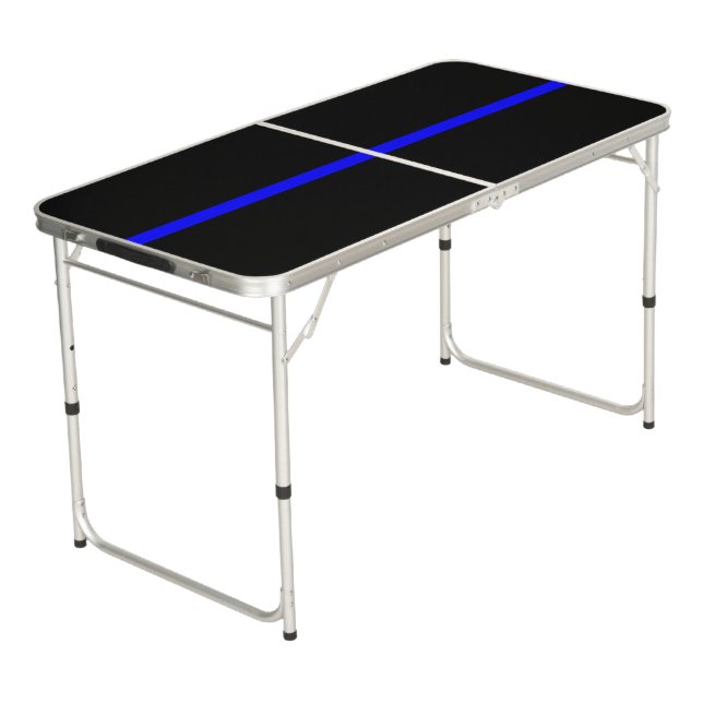 Symbolic Thin Blue Line graphic design on Beer Pong Table (Angled)