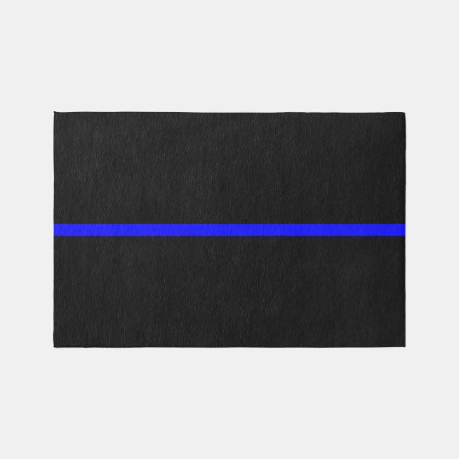 Symbolic Thin Blue Line graphic design on Outdoor Rug (Front)