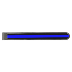 Symbolic Thin Blue Line graphic on a Gunmetal Finish Tie Bar