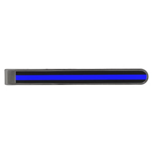 Symbolic Thin Blue Line graphic on a Gunmetal Finish Tie Bar