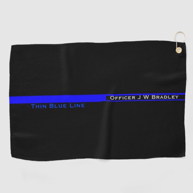 Symbolic Thin Blue Line Police Officer Name Golf Towel (Horizontal)