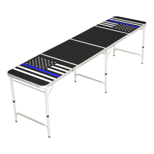Symbolic Thin Blue Line US Flag graphic design on Beer Pong Table (Angled)