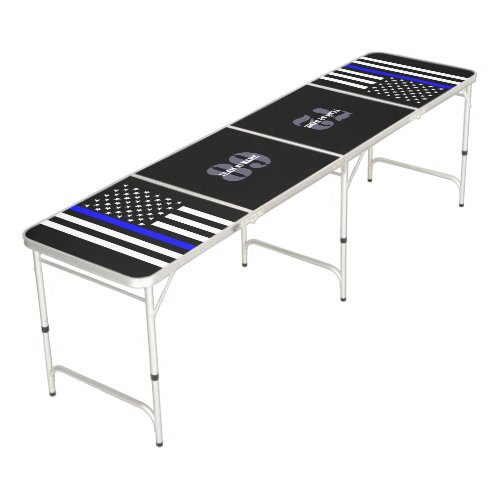 Symbolic Thin Blue Line US Flag graphic design on Beer Pong Table