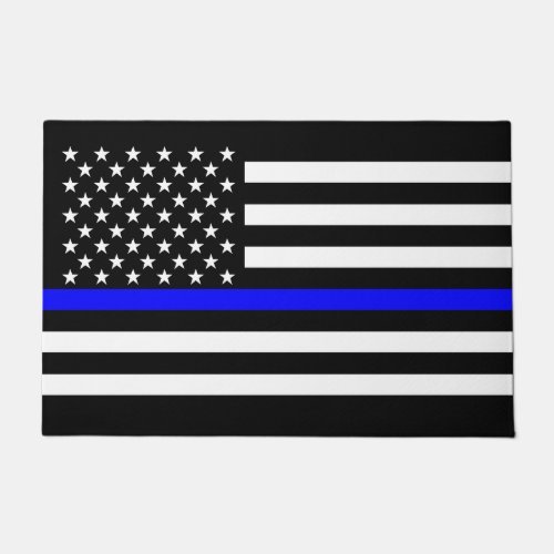 Symbolic Thin Blue Line US Flag graphic design on Doormat