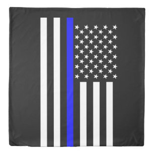 Symbolic Thin Blue Line US Flag graphic design on Duvet Cover