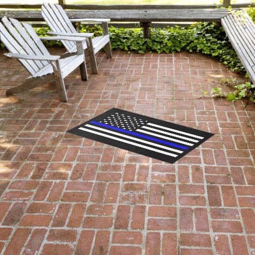 Symbolic Thin Blue Line US Flag graphic design on Outdoor Rug