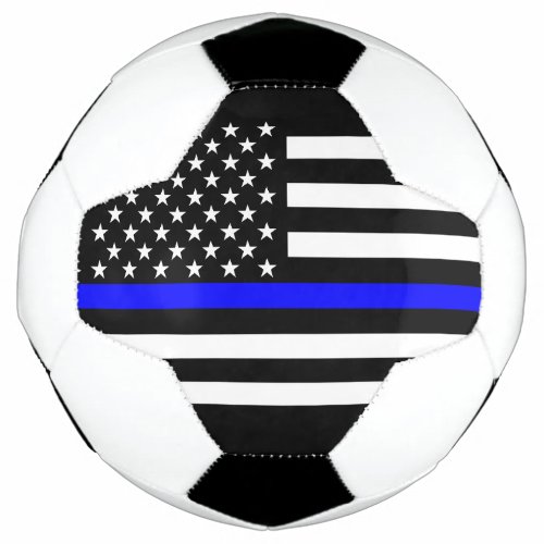 Symbolic Thin Blue Line US Flag graphic design on Soccer Ball