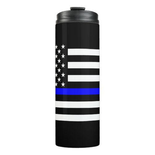 Symbolic Thin Blue Line US Flag graphic design on Thermal Tumbler
