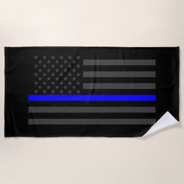 Symbolic Thin Blue Line US Flag graphic on a Beach Towel Symbolic Thin Blue Line US Flag graphic on a Beach Towel