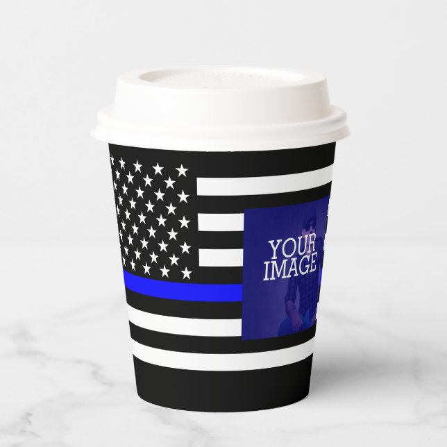 Symbolic Thin Blue Line US Flag Your Image on a Paper Cups (Left)