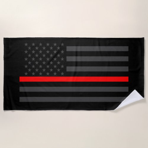 Symbolic Thin Red Line American Flag graphic on a Beach Towel