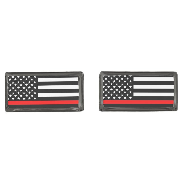 Symbolic Thin Red Line American Flag graphic on a Cufflinks (Front)