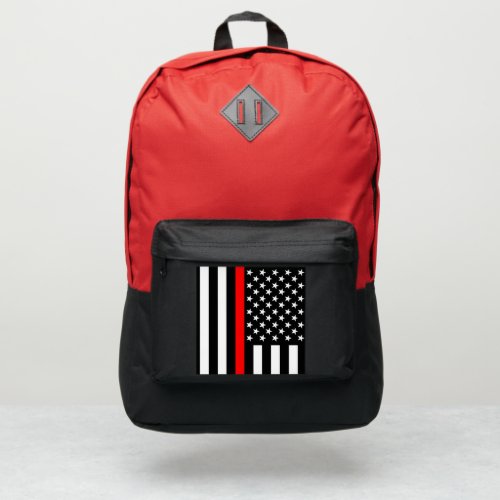 Symbolic Thin Red Line American Flag graphic on a Port Authority Backpack