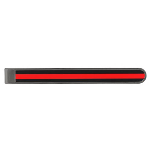 Symbolic Thin Red Line graphic on a Gunmetal Finish Tie Clip