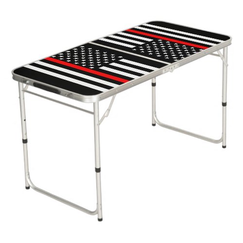 Symbolic Thin Red Line US Flag graphic design on Beer Pong Table