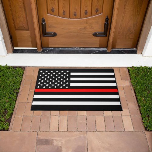 Symbolic Thin Red Line US Flag graphic design on Doormat