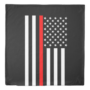 Symbolic Thin Red Line US Flag graphic design on Duvet Cover