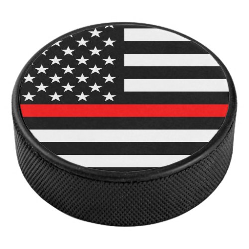 Symbolic Thin Red Line US Flag graphic design on Hockey Puck