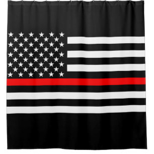 Symbolic Thin Red Line US Flag graphic design on Shower Curtain