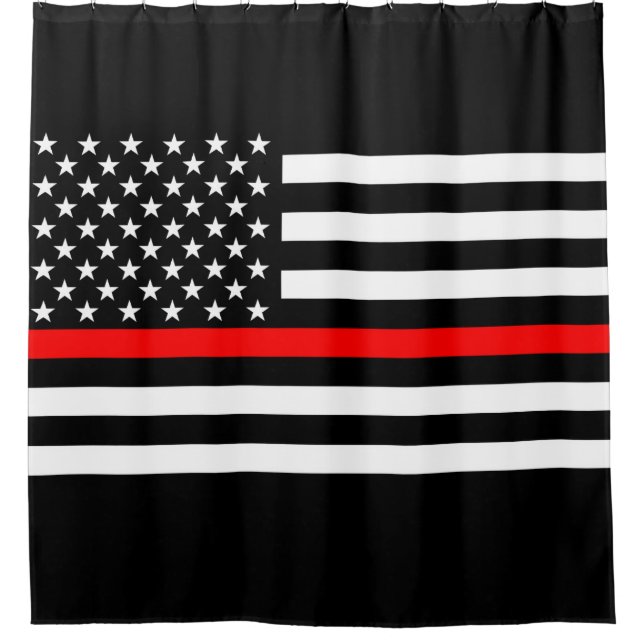 Symbolic Thin Red Line US Flag graphic design on Shower Curtain (Front)