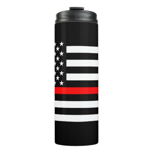 Symbolic Thin Red Line US Flag graphic design on Thermal Tumbler