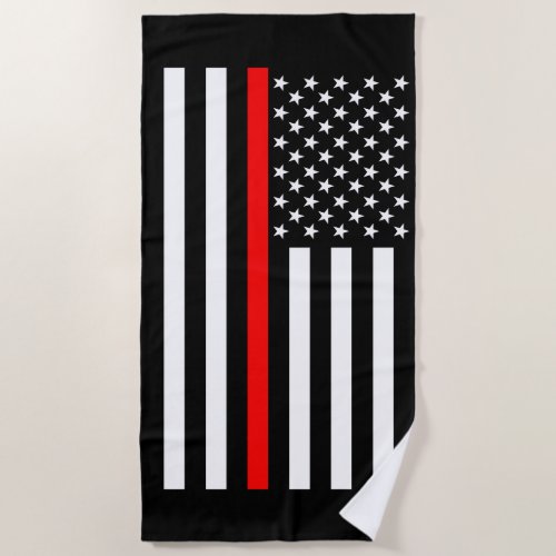 Symbolic Thin Red Line US Flag Graphic on a Beach Towel