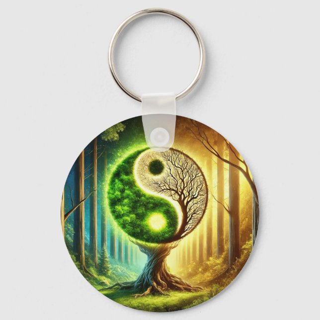 Symbolic Tree With Yin Yang Design Keychain (Front)