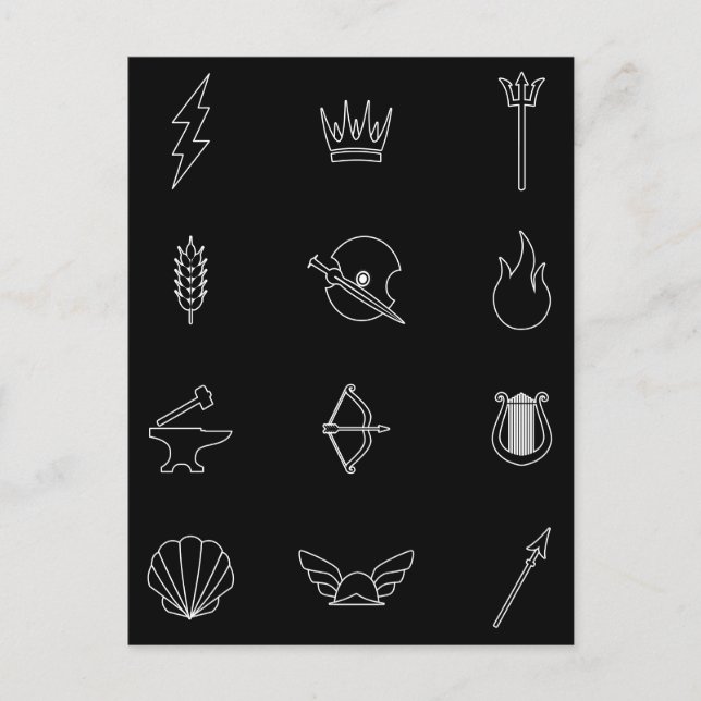Symbols of 12 Gods & Goddesses of Greek Mythology Postcard (Front)