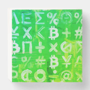 Symbols of Bitcoin (Bright Profit Green - 2) Wooden Box Sign
