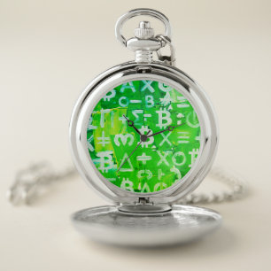 Symbols of Bitcoin (Bright Profit Green - 6) Pocket Watch