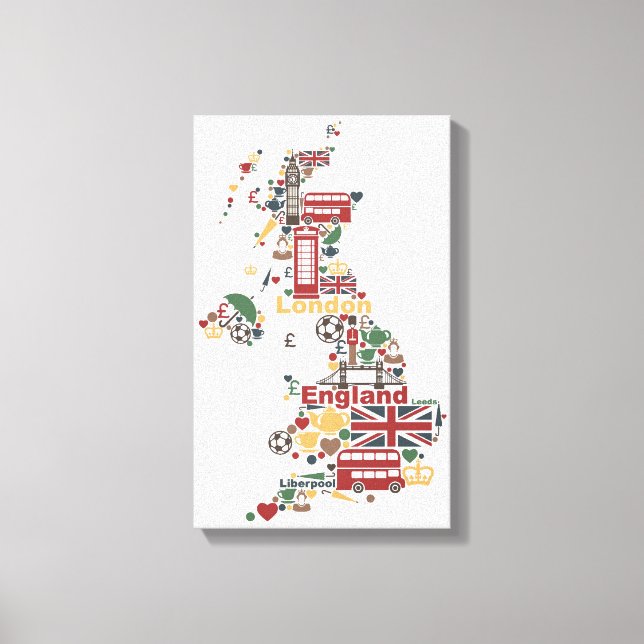 Symbols of England Map Canvas Print (Front)
