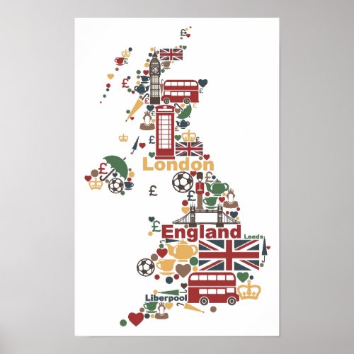 Symbols of England Map Poster