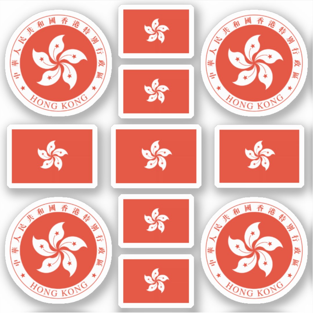 Symbols of Hong Kong / coat of arms and flag Sticker Zazzle