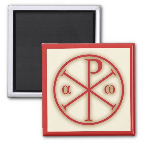 Symbols of Jesus Christ Chi_Rho Alpha and Omega Magnet