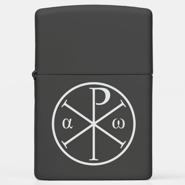 Symbols of Jesus Christ: Chi-Rho, Alpha and Omega Zippo Lighter (Front)