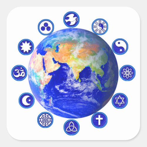 Symbols of Peace and Unity Around Planet Earth Square Sticker