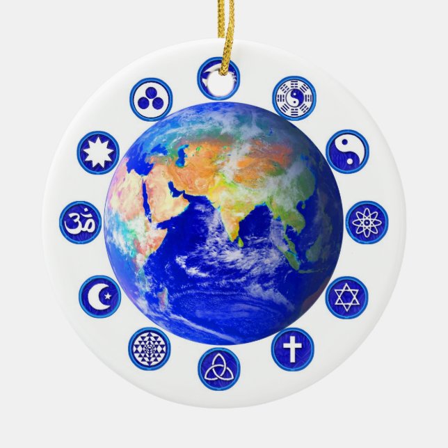 Symbols of peace, unity and religion ceramic ornament (Front)