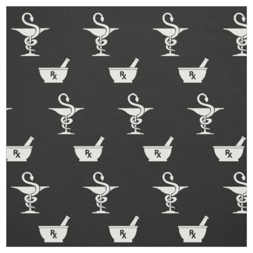 Symbols of Pharmacy Black Fabric