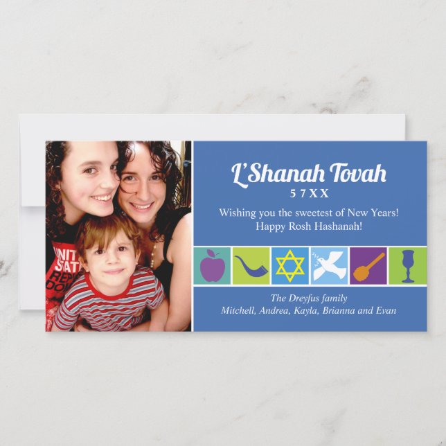 Symbols of Rosh Hashanah Holiday Card (Front)