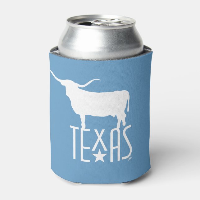 Symbols of Texas, Longhorn, blue Can Cooler (Can Front)