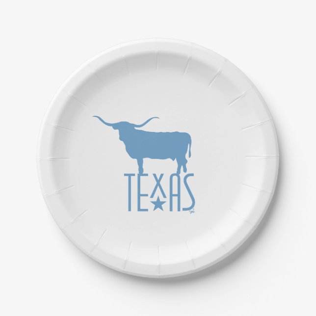 Symbols of Texas, Longhorn, blue Paper Plates (Front)
