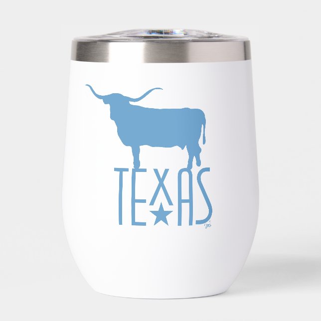 Symbols of Texas, Longhorn, blue Thermal Wine Tumbler (Front)