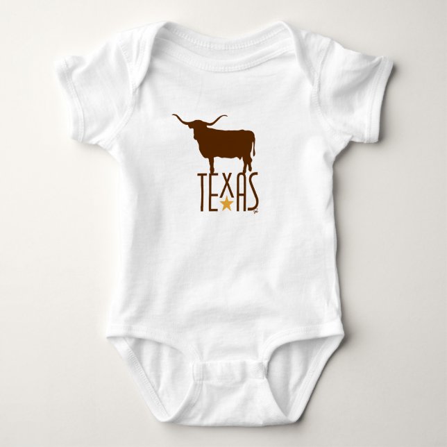 Symbols of Texas, Longhorn, brown Baby Bodysuit (Front)