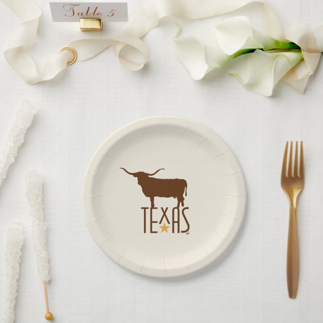 Symbols of Texas, Longhorn, brown Paper Plates (Wedding)