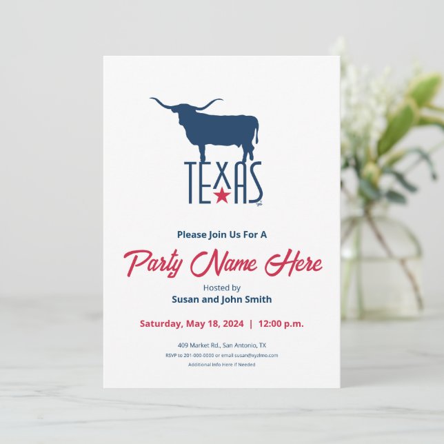 Symbols of Texas, Longhorn, navy Invitation (Standing Front)