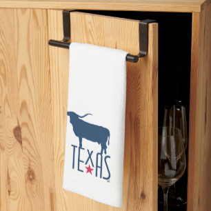 Symbols of Texas, Longhorn, navy Kitchen Towel