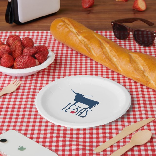 Symbols of Texas, Longhorn, navy Paper Plates (Picnic)