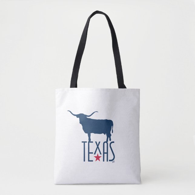 Symbols of Texas, Longhorn, navy Tote Bag (Front)